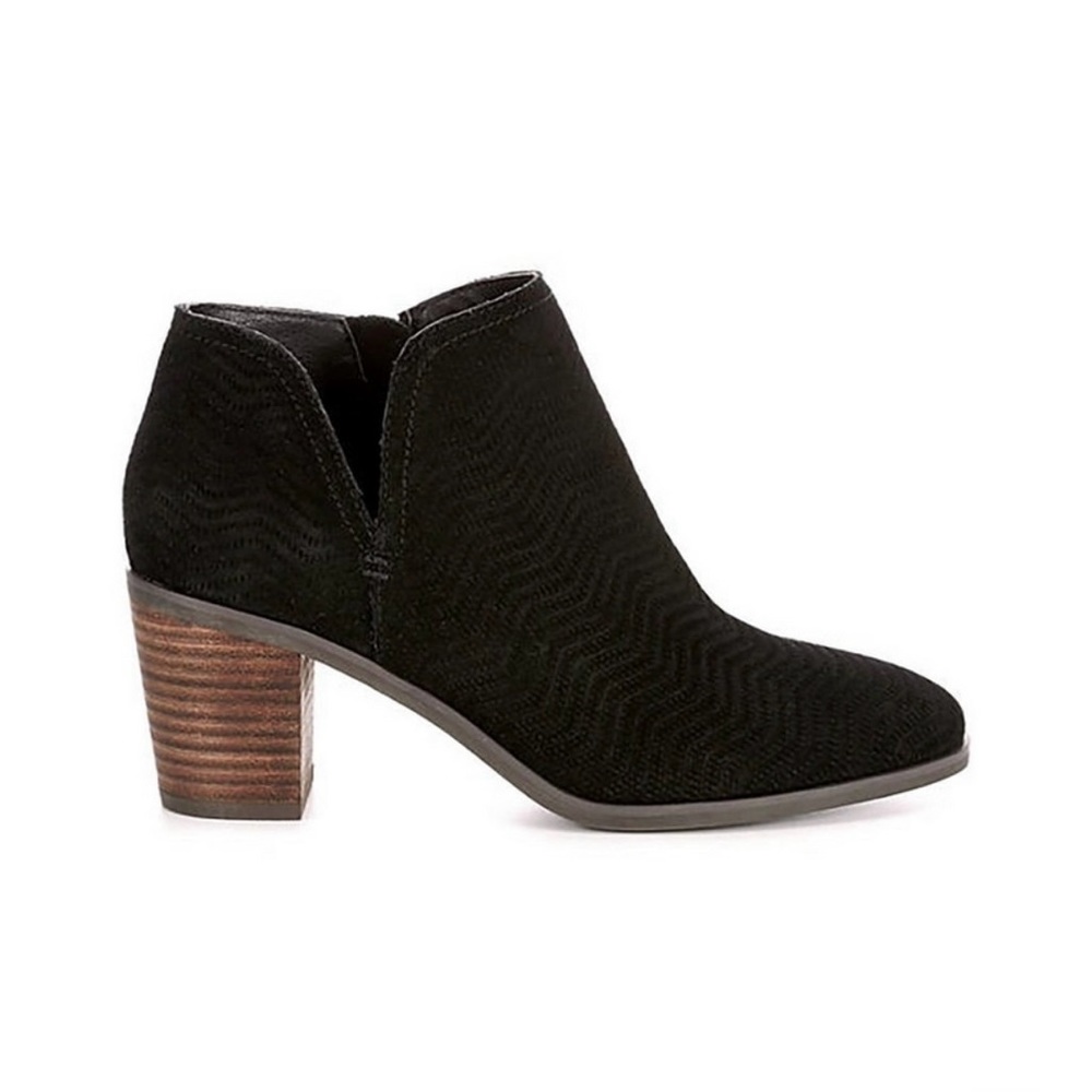 Lucky Brand Parnesa Suede Perforated Black Stack Heel Zip Up Ankle Boots Sz 10
